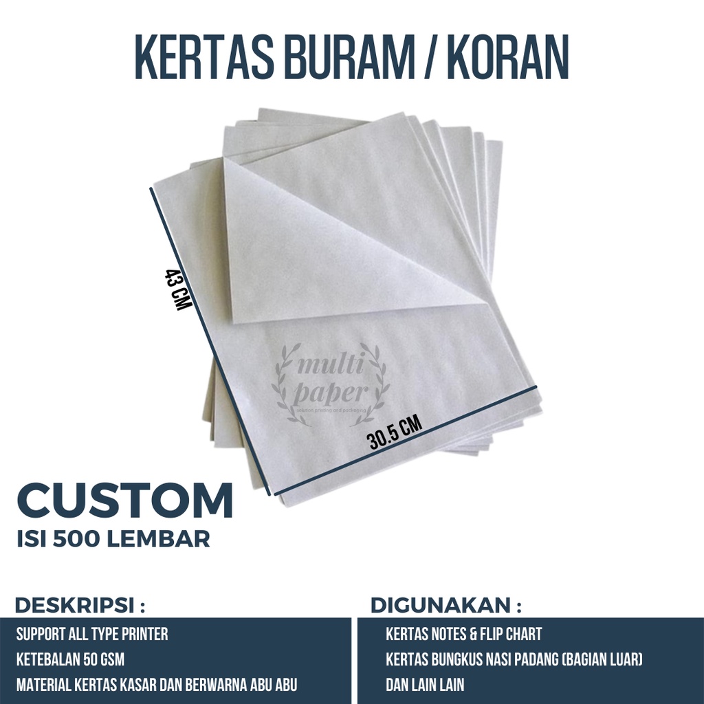 

Kertas Buram Custom 30.5cm x 43 Cm isi 500 Lembar / Kertas Flipchart