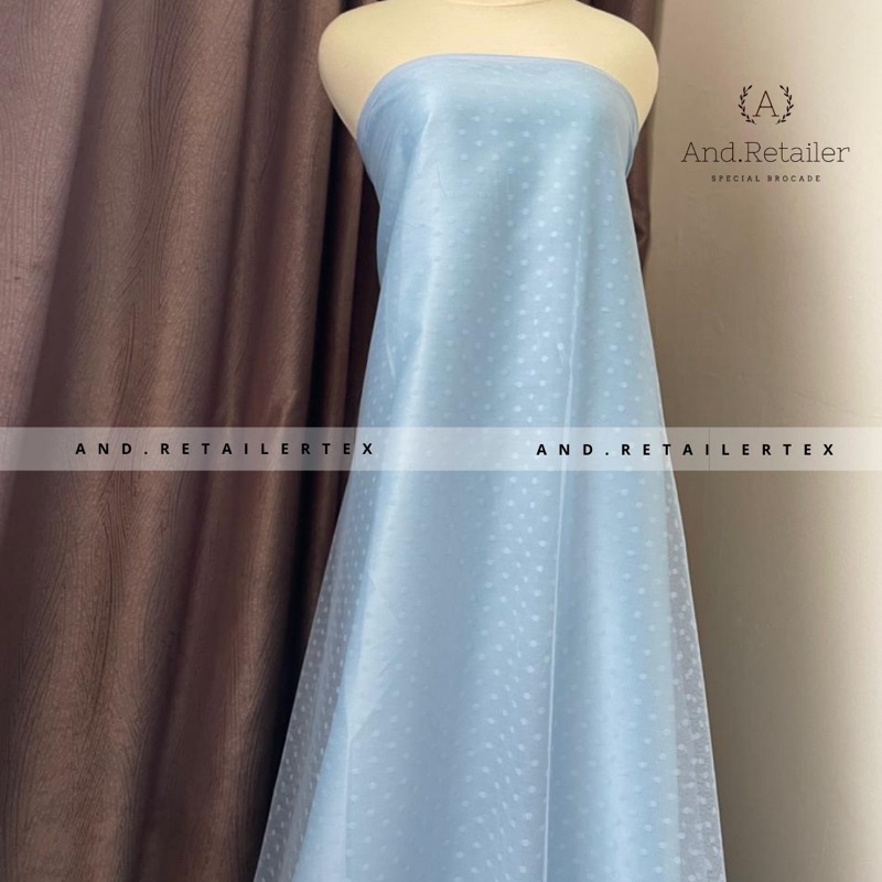 Kain Tile Tulle Dot Polkadot Warna Ice Blue Baby Blue Biru langit