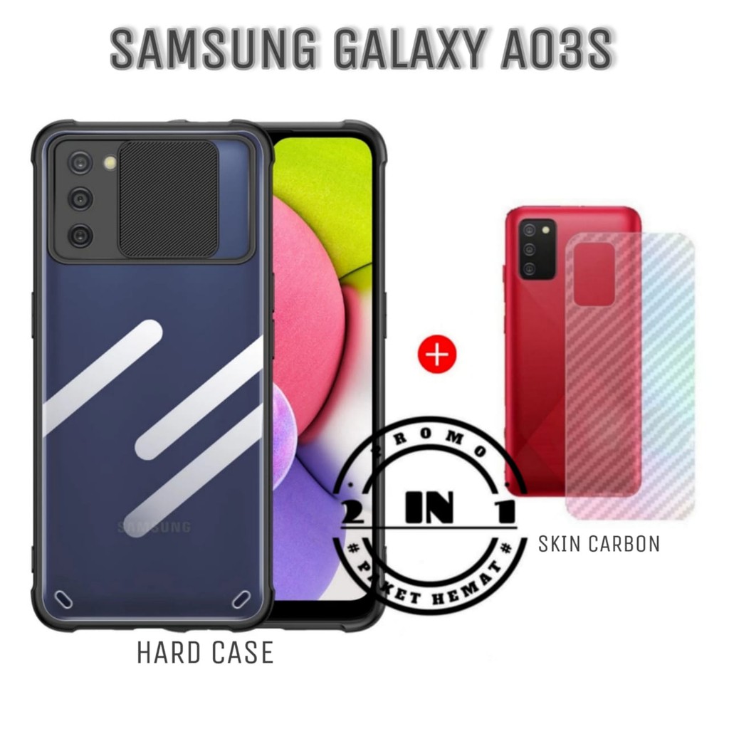 PAKET Hard Case Shield Samsung Galaxy A03s Hard Case Fusion Sliding Free Skin Carbon Back Skin Handphone