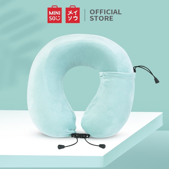 MINISO Bantal Leher Neck Pillow Kepala Lipat Travel Mobil Lembut - Abu-abu
