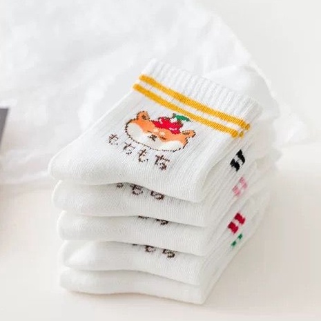 [littlecrab] Kaos Kaki Puppy Japanese Style Kaos Kaki Lucu Gemesh Kaos Kaki Putih Panjang Berkualitas Cute Puppy Women Socks Kaos Kaki Lembut Simple High Quality Colorful Sock Korean Style