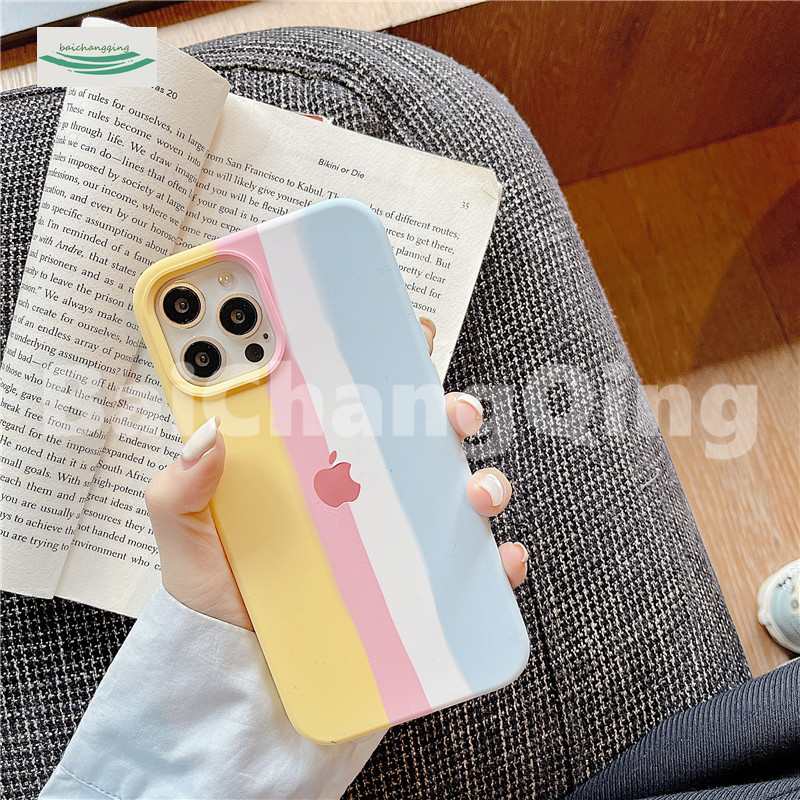 Casing Silikon Iphone 12 11 Pro Max 7 8 6 Plus Anti Jatuh Warna Kuning Pelangi