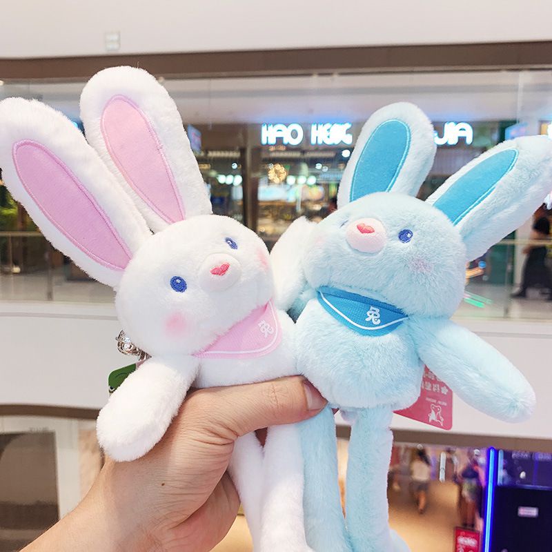 New Pulling Ears Rabbit Plush Doll Car Key Chain Soft Stuffed Toys Schoolbag Pendant Gifts for Girls