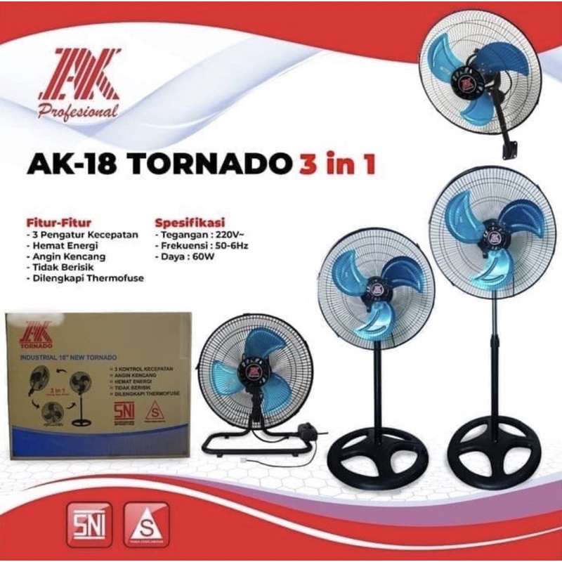 [ AK ] Kipas Angin Berdiri / Stand Fan Besi 3in1 AK-SF18B - 18 inch