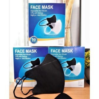 MASKER DUCKBILL GARIS FACEMASK HITAM - DISPOSABLE MASK - SEKALI PAKAI