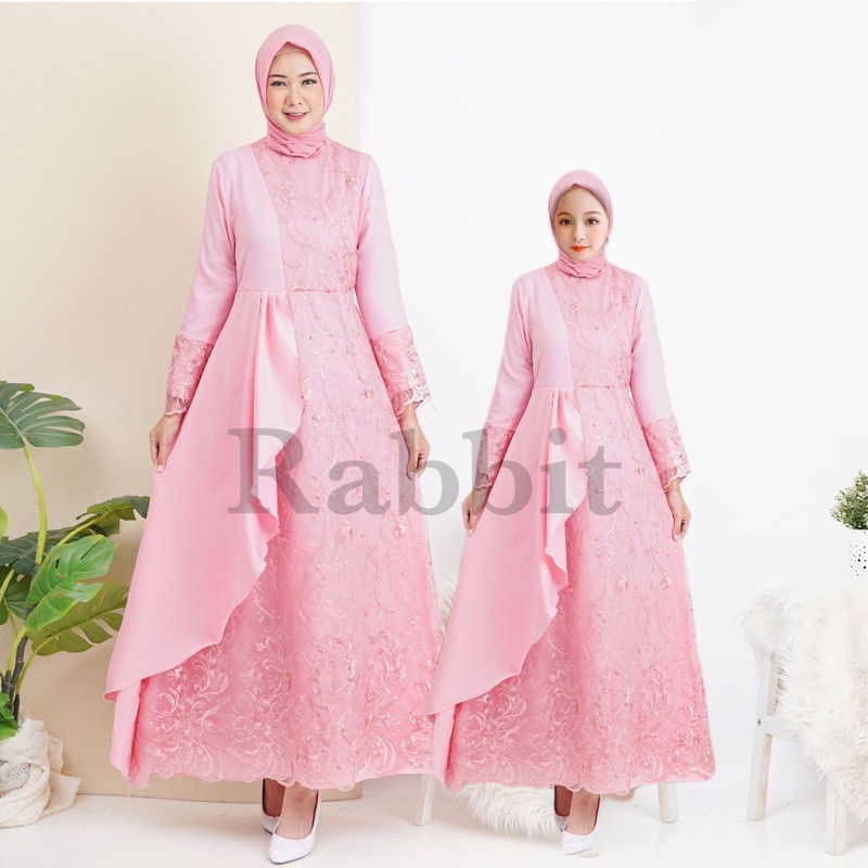 Gamis cantik moscrepe tile couple mom and kids / long dress fashion muslim pasangan ibu dan anak