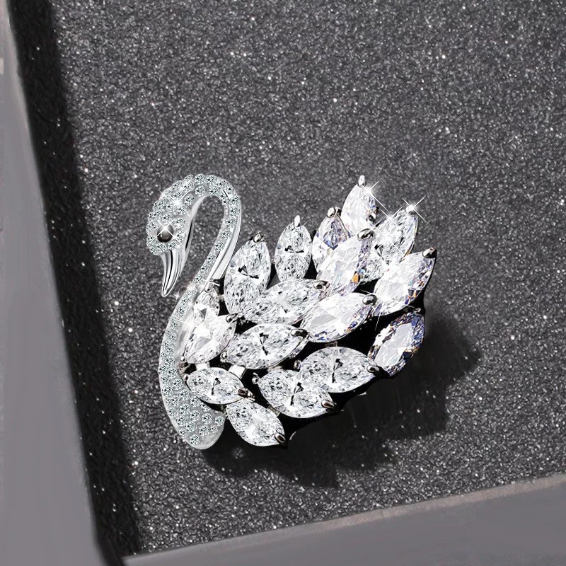 Hot Sale Korea Indah Bros Kristal Swan Bouquet Mutiara Cinta Bros High-end Opal Bunga Busur Bros Mode semua pertandingan Aksesoris-4#