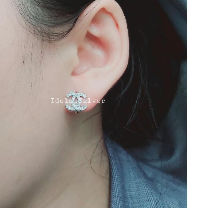 Pasti Ada ANTING PERAK ASLI SILVER 925 LAPIS EMAS MODEL JEPIT CHANEL - PERHIASAN PERAK WANITA DFY++