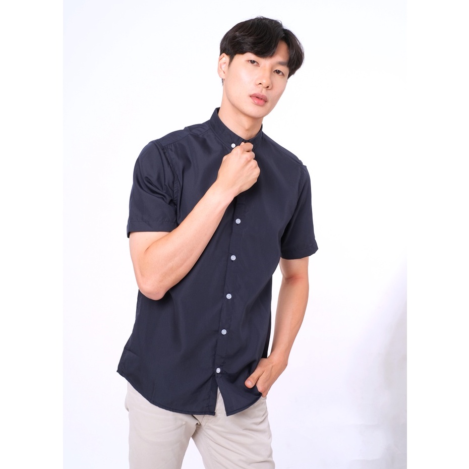 SANVANINA Kemeja Basic Navy Polos | Kemeja Pria Slimfit | Kemeja Pendek | Kemeja Formal Navy E-1464C