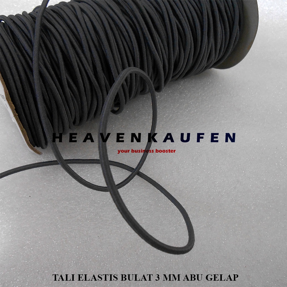 Tali Karet Elastis Elastic Molor Melar Bulat 3 mm Warna Abu Gelap Meteran