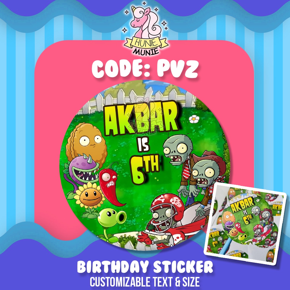 Sticker Birthday Custom - Plant Vs Zombie PvZ Plants Zombies (20pcs) Stiker Ulang Tahun