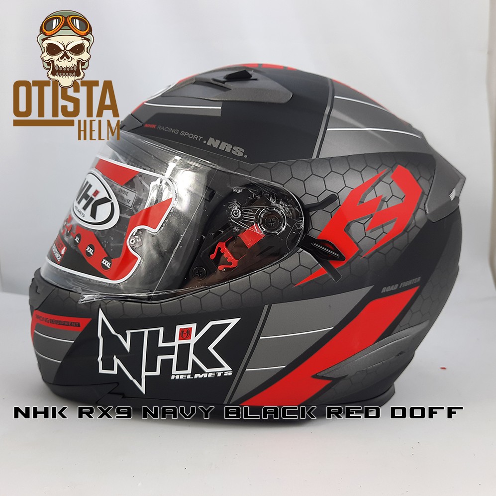 Helm Full Face NHK RX9 Navy Black Red Doff Motif Corak Hitam Merah
