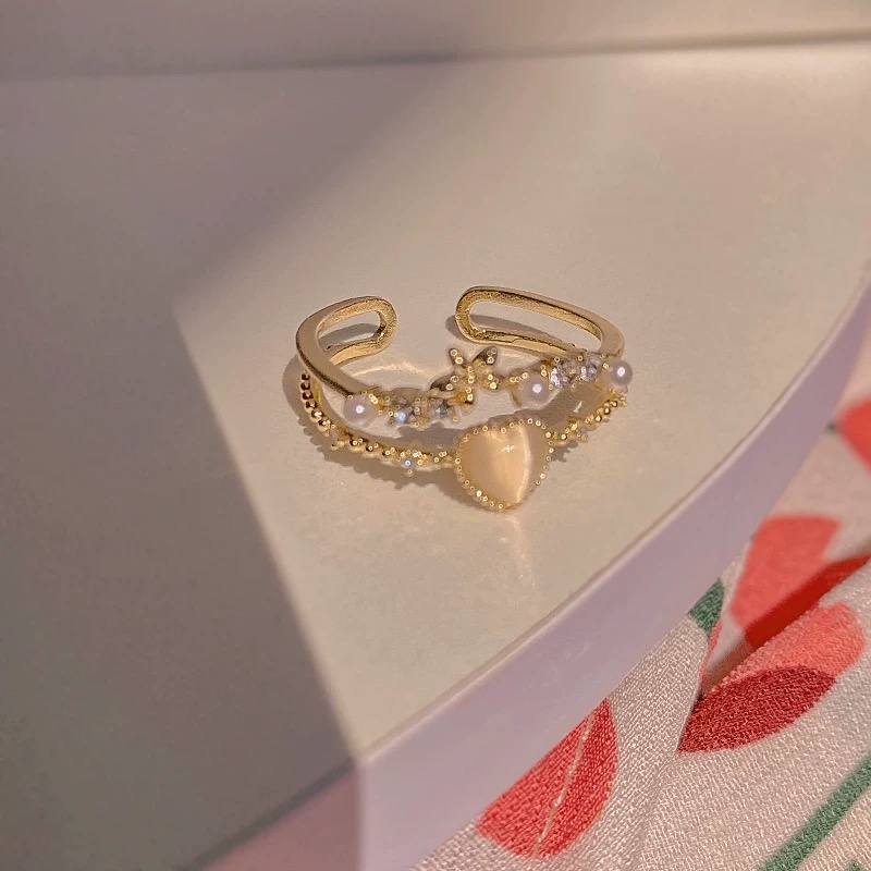 YEEZII Cincin Emas Kristal Opal Bentuk Hati Untuk Wanita