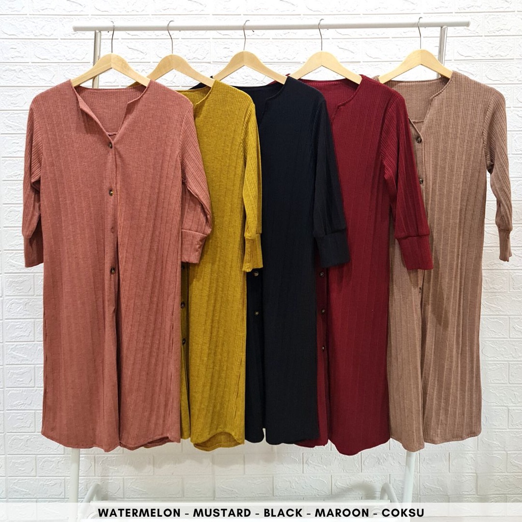 ready 4359 vanisha vee knit cny dress long sleeves button dress natal polos rib midi dress premium