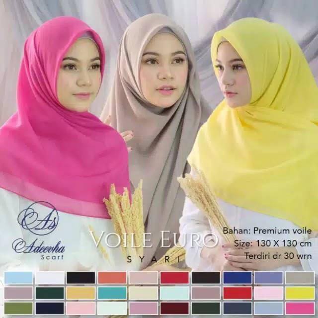 HIJAB SEGIEMPAT JUMBO EURO VOIL SYARI ADEEVHA POLLYCOTTON POLOS TEPI LASERCUT LC 120 X 120 SQUARE