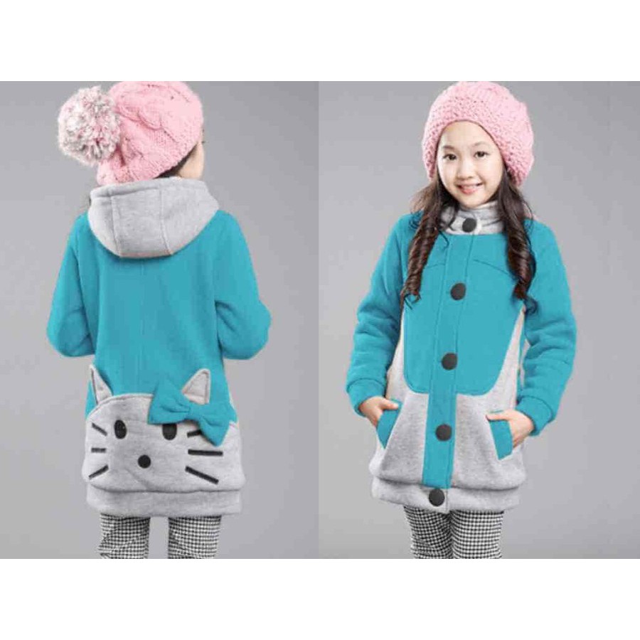 FMJ 272 Jaket Hoodie Hello Kitty Turkis Abu Sweater Pakaian Anak Perempuan Wanita Cewek Babyterry