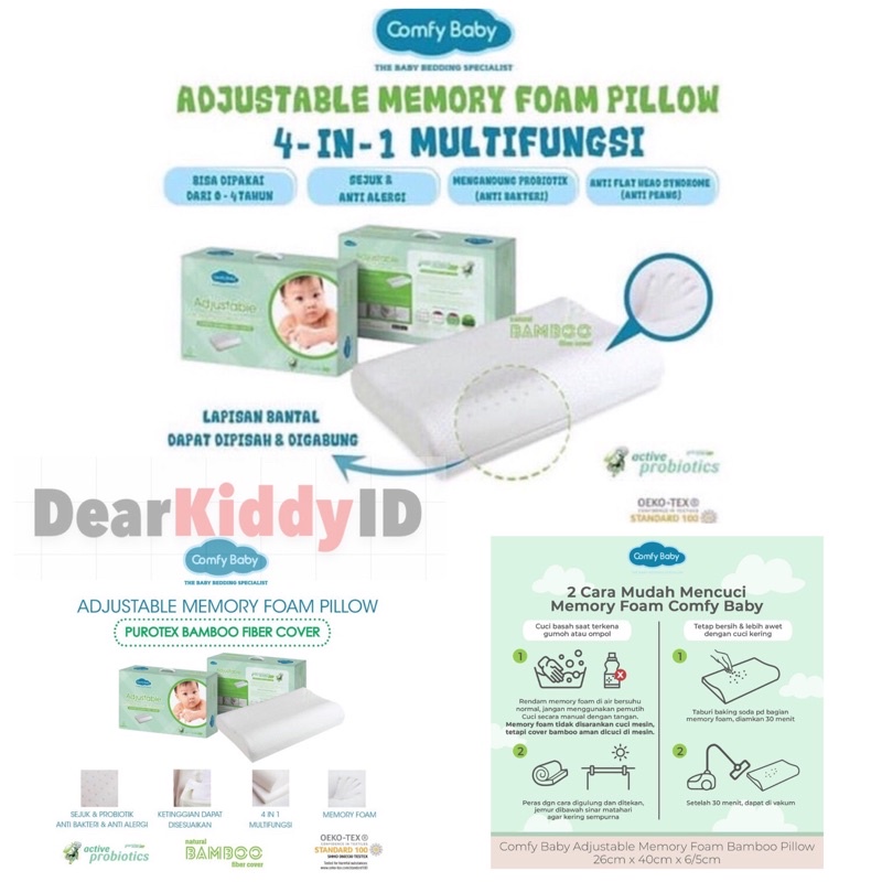 Comfy Baby 4 in 1 ADJUSTABLE Memory Foam Pillow / Bantal Bayi Anak