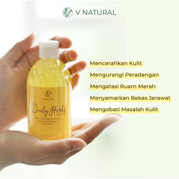 V Natural Brightening Body Wash 300ML | Pomegranate Pomegrante | Daily Herbs Temulawak Curcuma | Greenie