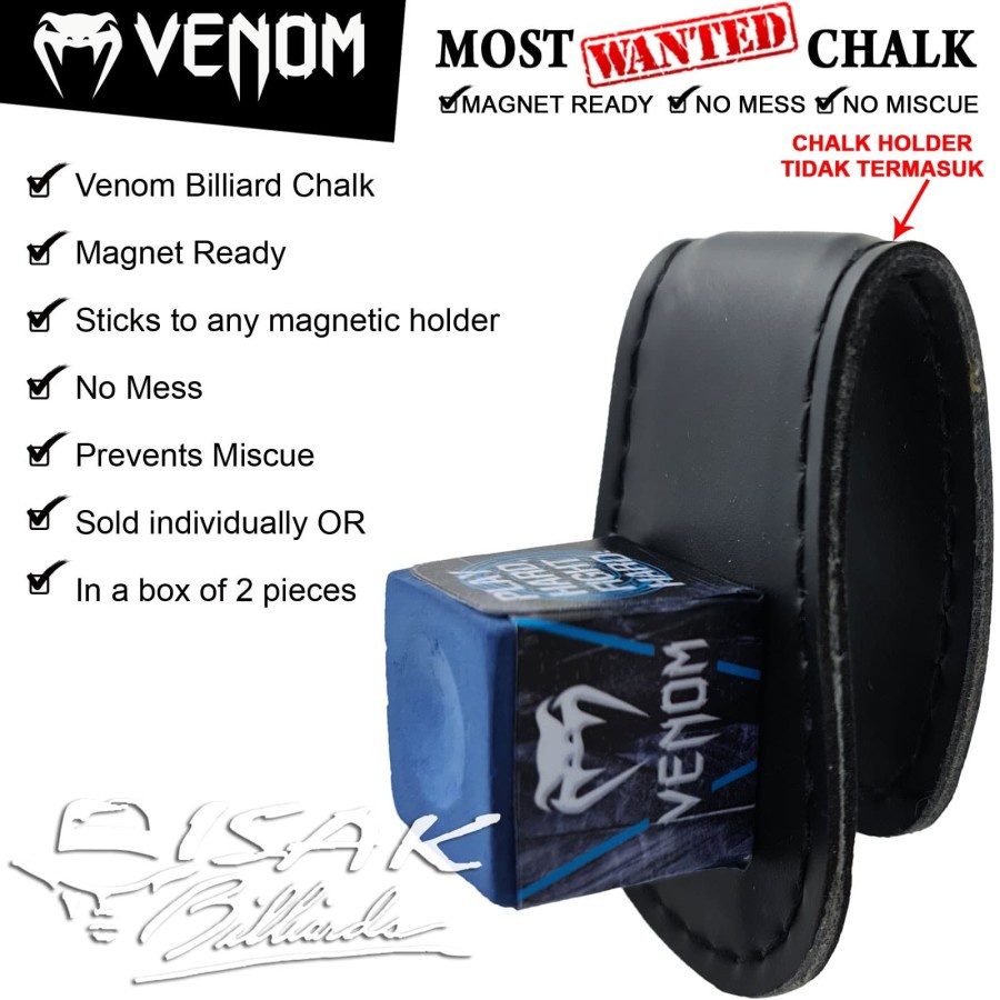 Venom Chalk Blue - Magnet Ready Box 2 pcs Billiard Chalks Kapur Cuk