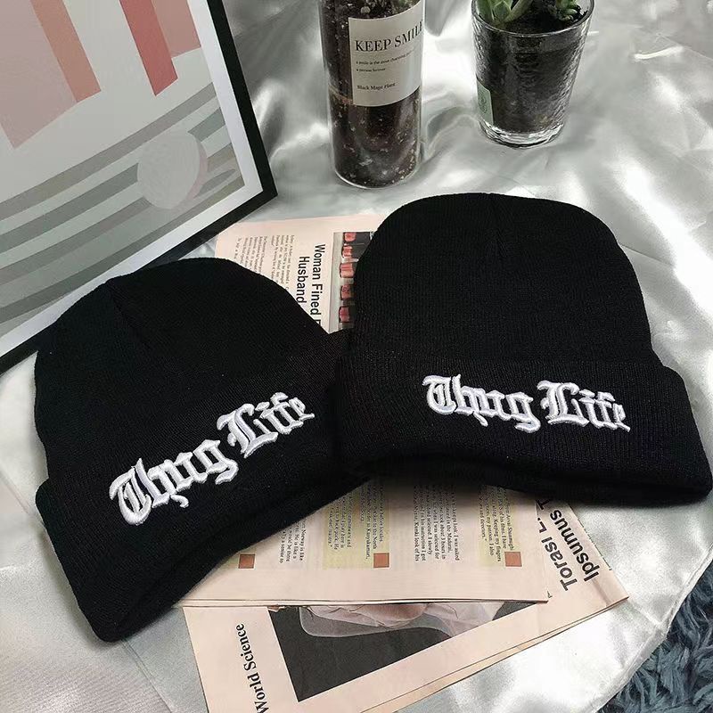 Topi beanie Rajut Motif Bordir thug life Bahan Katun Untuk Pria Dan Wanita