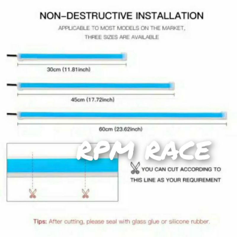 Lampu LED Alis Slim DRL Model Fleksibel WaterProof 60cm 2 warna running 60cm HeadLamp  (1pc)