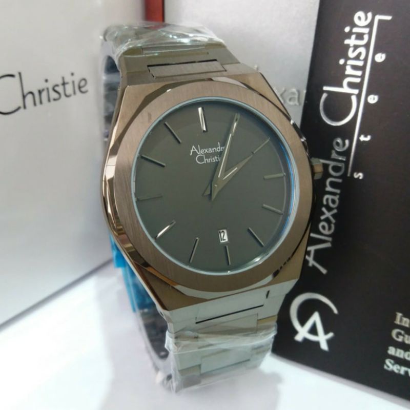 PROMO TERMURAH RARE Jam Tangan Pria Couple Alexandre Christie AC 8600 ac8600 Full Gun Black Grey Ori