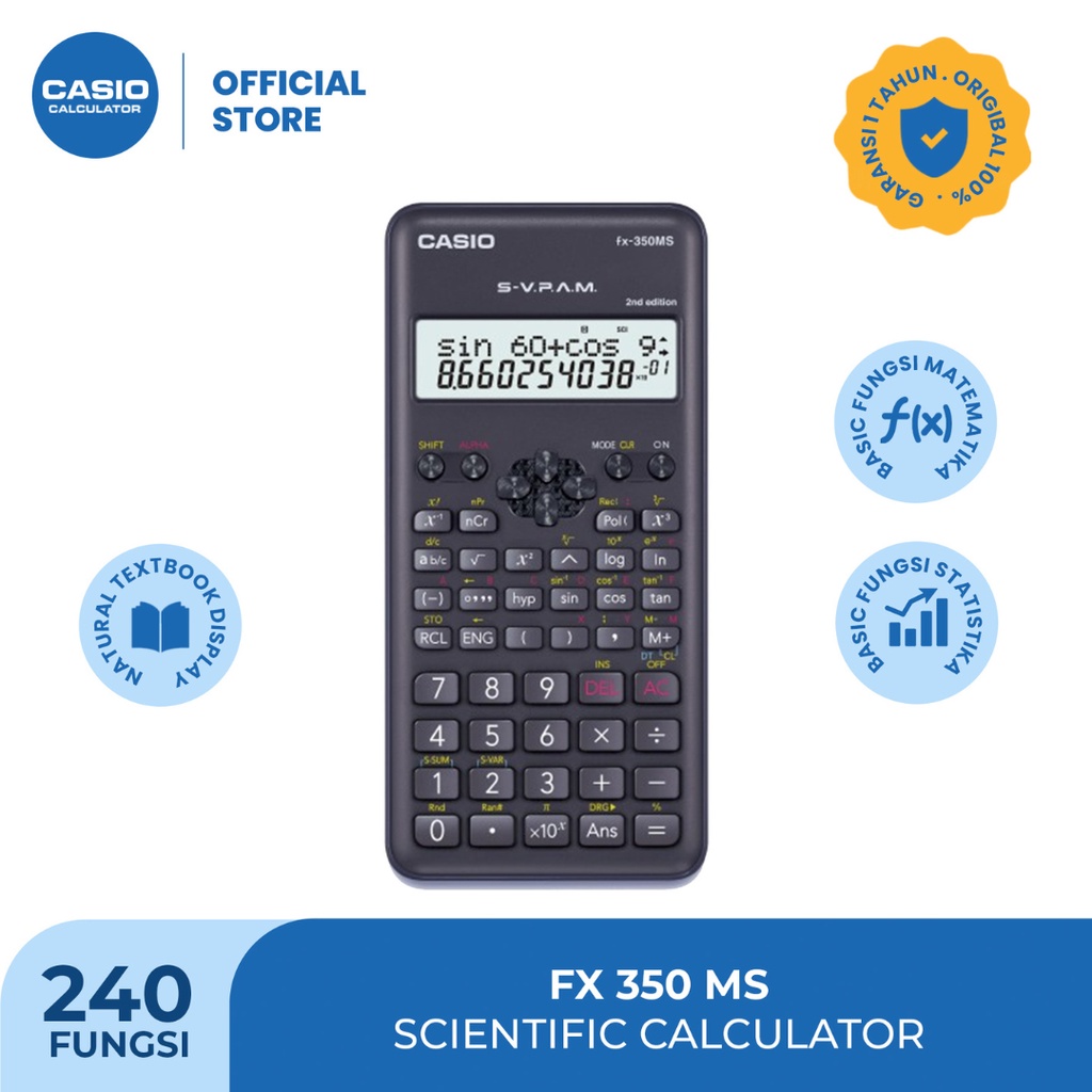 CASIO KALKULATOR FX-350MS 2nd Ed - Kalkulator Sekolah/Kuliah - Scientific/Saintifik - 240 fungsi