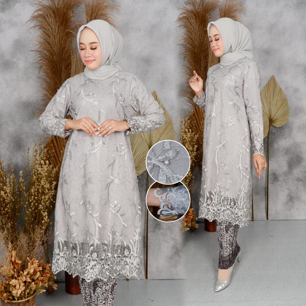 NOV&gt; KEBAYA TULE BORDIR MUTIARA / KEBAYA TUNIK MODERN / OUTFIT KEBAYA PESTA DAN WISUDA KEKINIAN