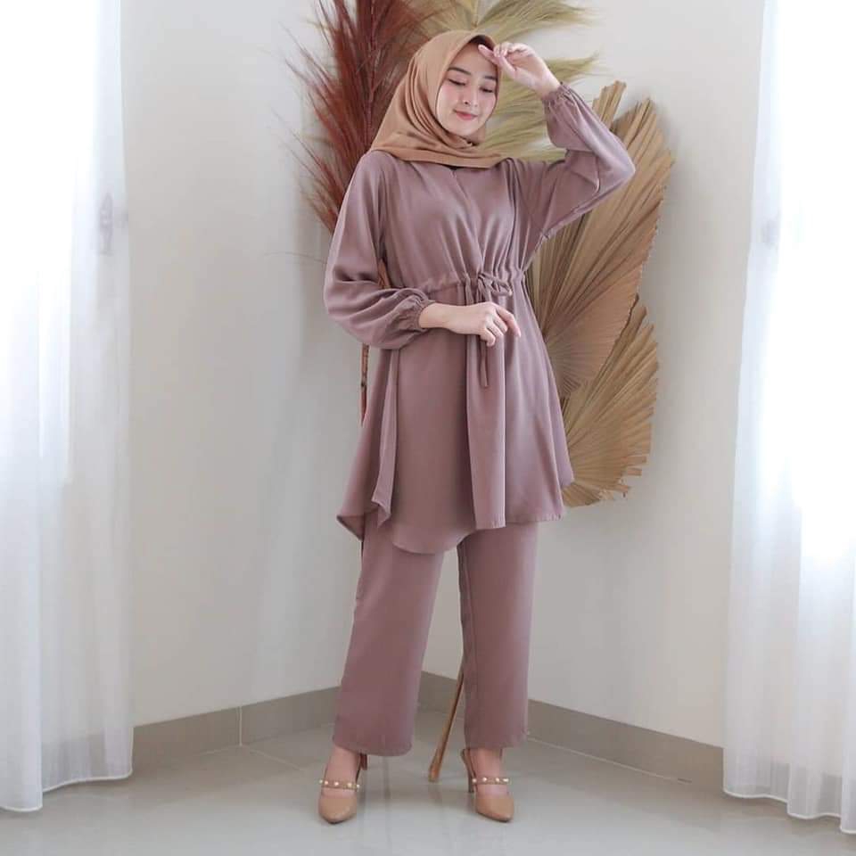 BAJU FASHION MUSLIM DRESS MUSLIM YUKI SETELAN TUNIK MUSLIM TERLARIS