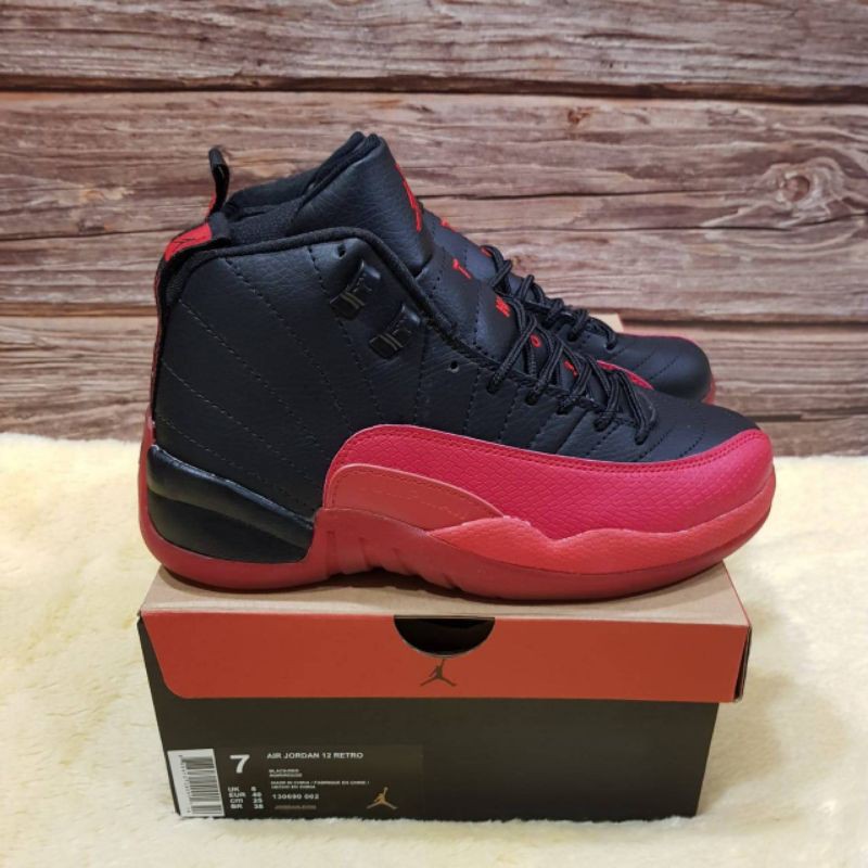 SEPATU BASKET AIR JORDAN 12 FLU GAME BLACK RED PREMIUM ORIGINAL