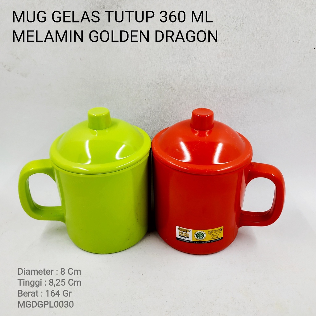 MUG / GELAS TUTUP 360 ML MELAMIN GOLDEN DRAGON ( PACKING BUBBLE ) MGDGPL0030