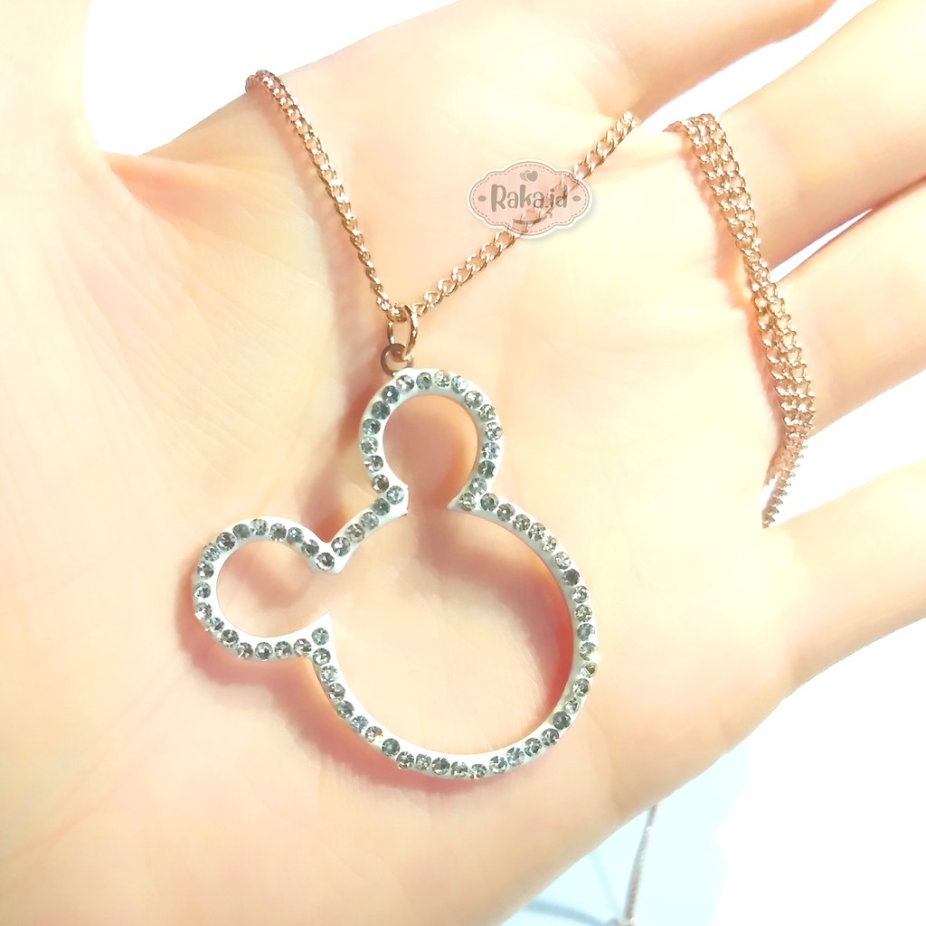 Kalung Titanium Kalung Panjang Wanita Mickey Mouse Besar RoseGold Perhiasan Berkualitas 342