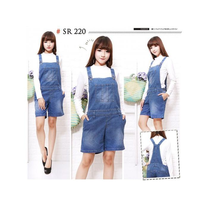 Baju Jumpsuit Overall Celana Kodok Pendek Jeans Lentur Super Jumbo 5Xl