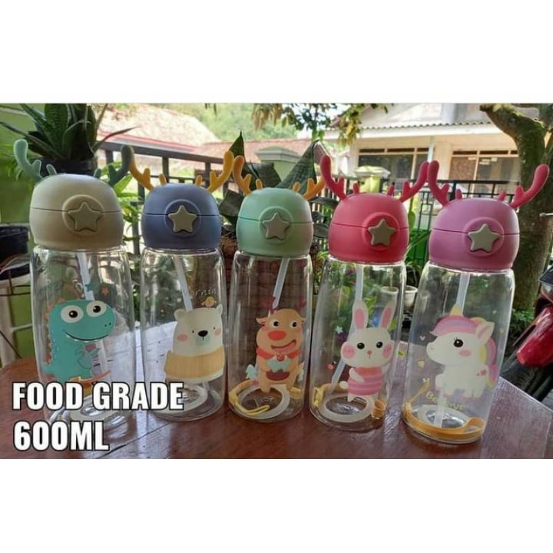 [ Warna Pilih] Botol Minum Rusa Lucu 600 ml Botol Minum Anak Tanduk Rusa