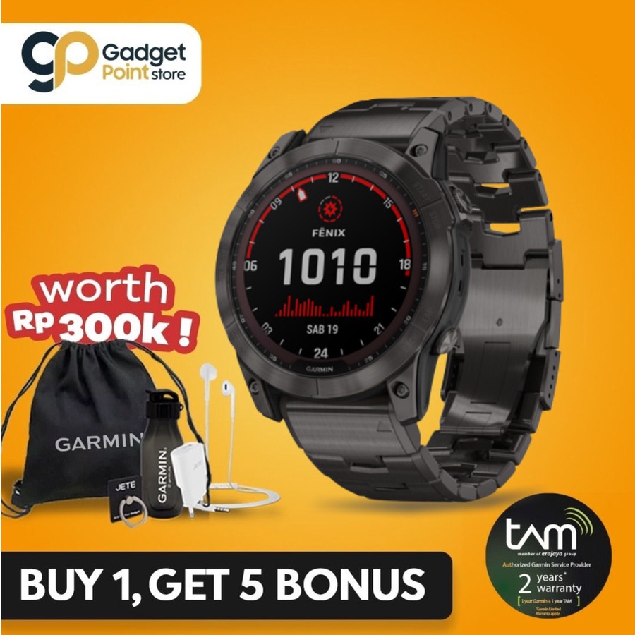 Garmin Fenix 7X Sapphire Solar Carbon Gray DLC Titanium with Metal Band - Original Garansi Resmi TAM 2 Tahun