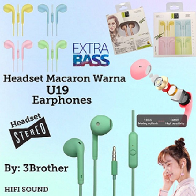 HEADSET / HANDSFREE U19 MACARON / MACARON MATE COLOR HIFI EXTRA BASS