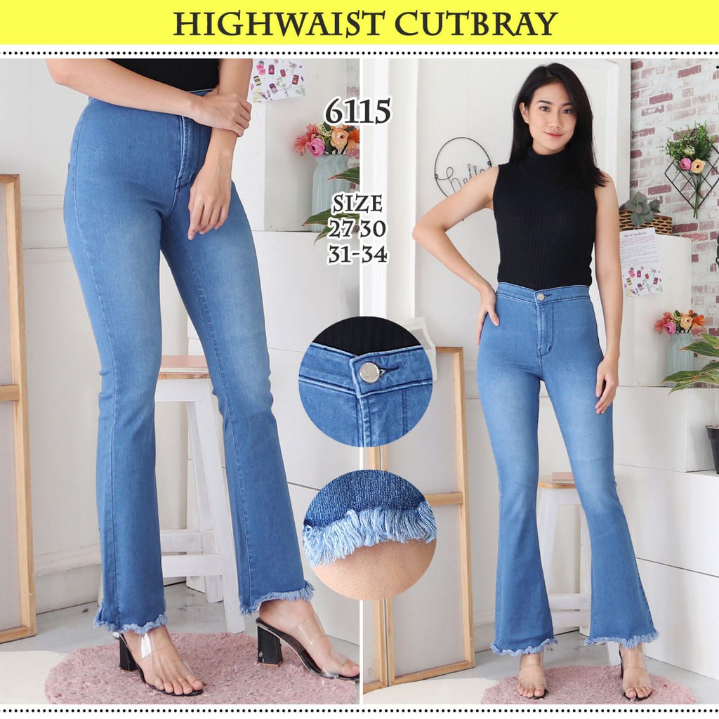 CELANA JEANS CUTBRAY RAWIS WANITA HIGH WAIST JEANS