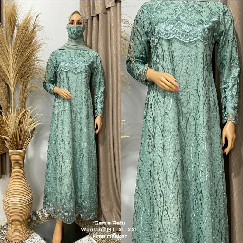 Kadai.baju / Gamis ratu bordir / Gamis pesta brukat jumbo wanita / Dress brukat bordir