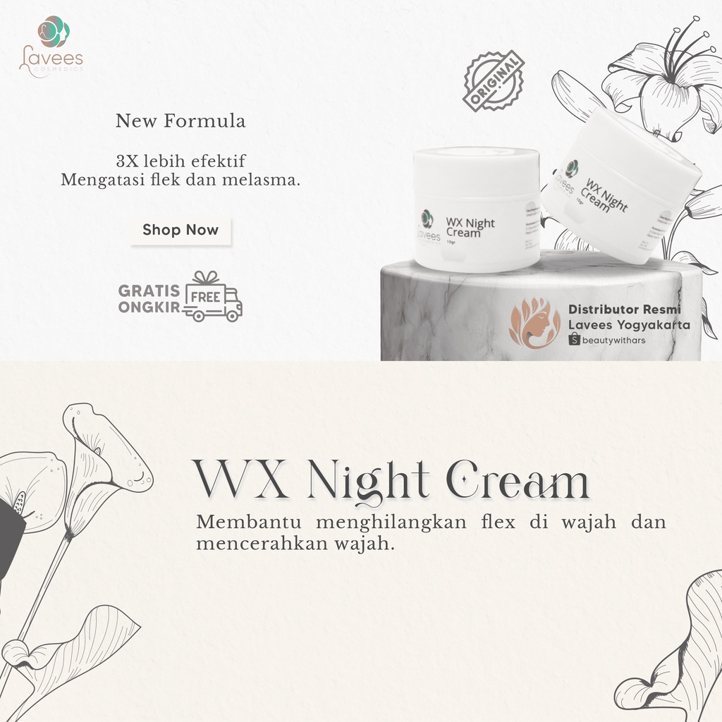 LAVEES skincare WX Night Cream Formulated Glowhite untuk melasma dan skincare flek Series By Lavees 