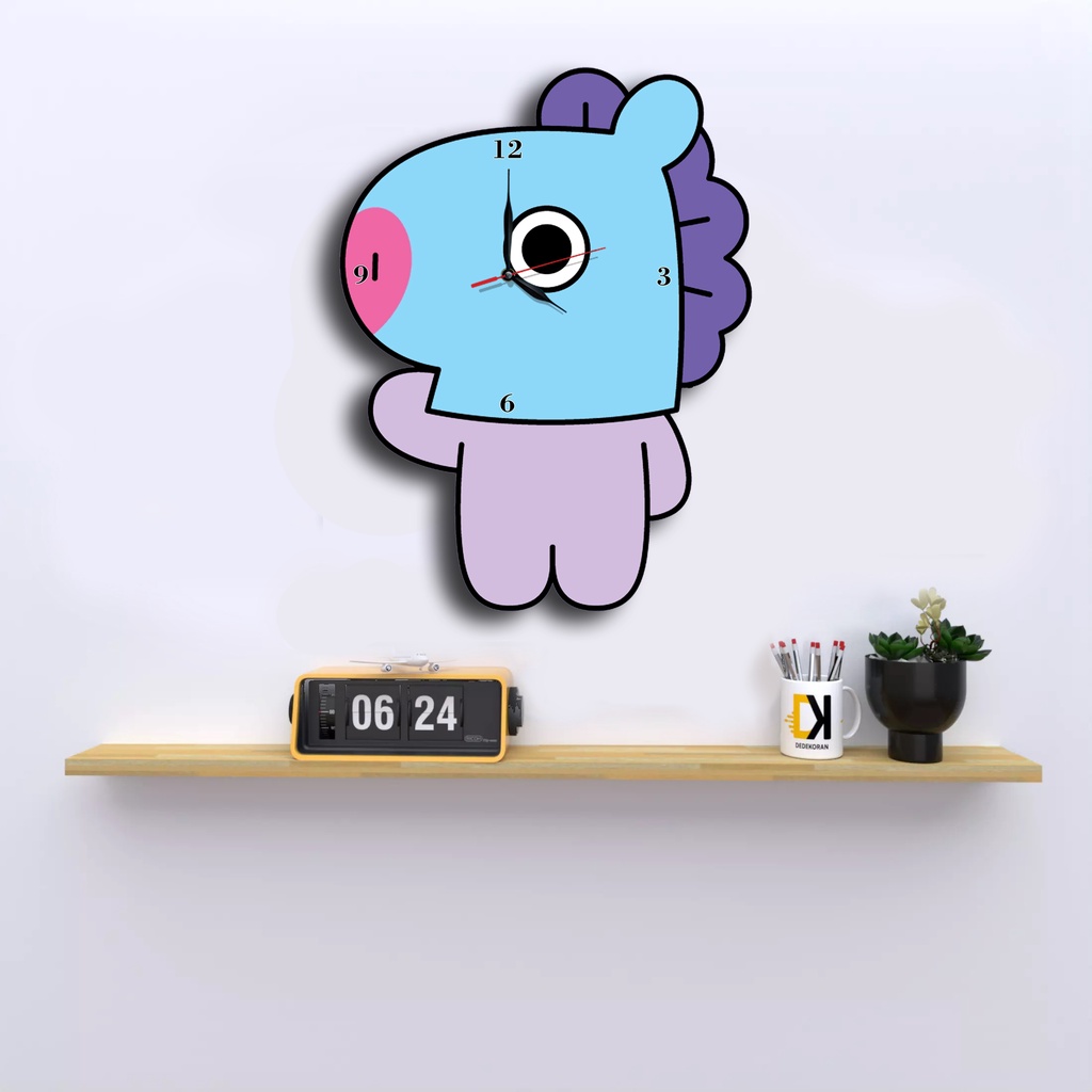 Jam Dinding Pola Unik Design BTS  BT21 Special Edition Free Vintage Box + Baterai rajadekorofficial-Mang