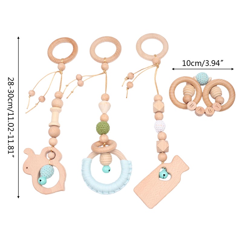 Mary 4pcs / Set Mainan Rattle Teether Ring Kayu Untuk Bayi