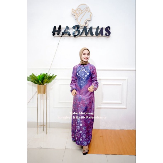 couple gamis jumputan palembang asli sutra silk