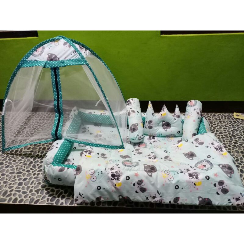 KASUR BAYI TENDA SET BEDCOVER/SELIMUT-Singa tosk+becaver