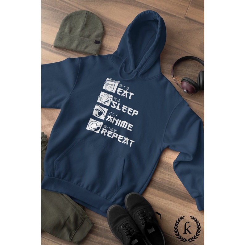 HOODIE PRIA WANITA EAT SLEEP REPEAT ANIME SIZE M - XXL / HOODIE UNISEX TEBAL