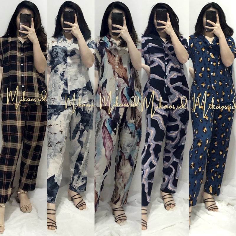 (COD) Piyama Abstrak Premium | baju tidur rayon termurah | piyama rayon abstrak tiedye rayon  koi