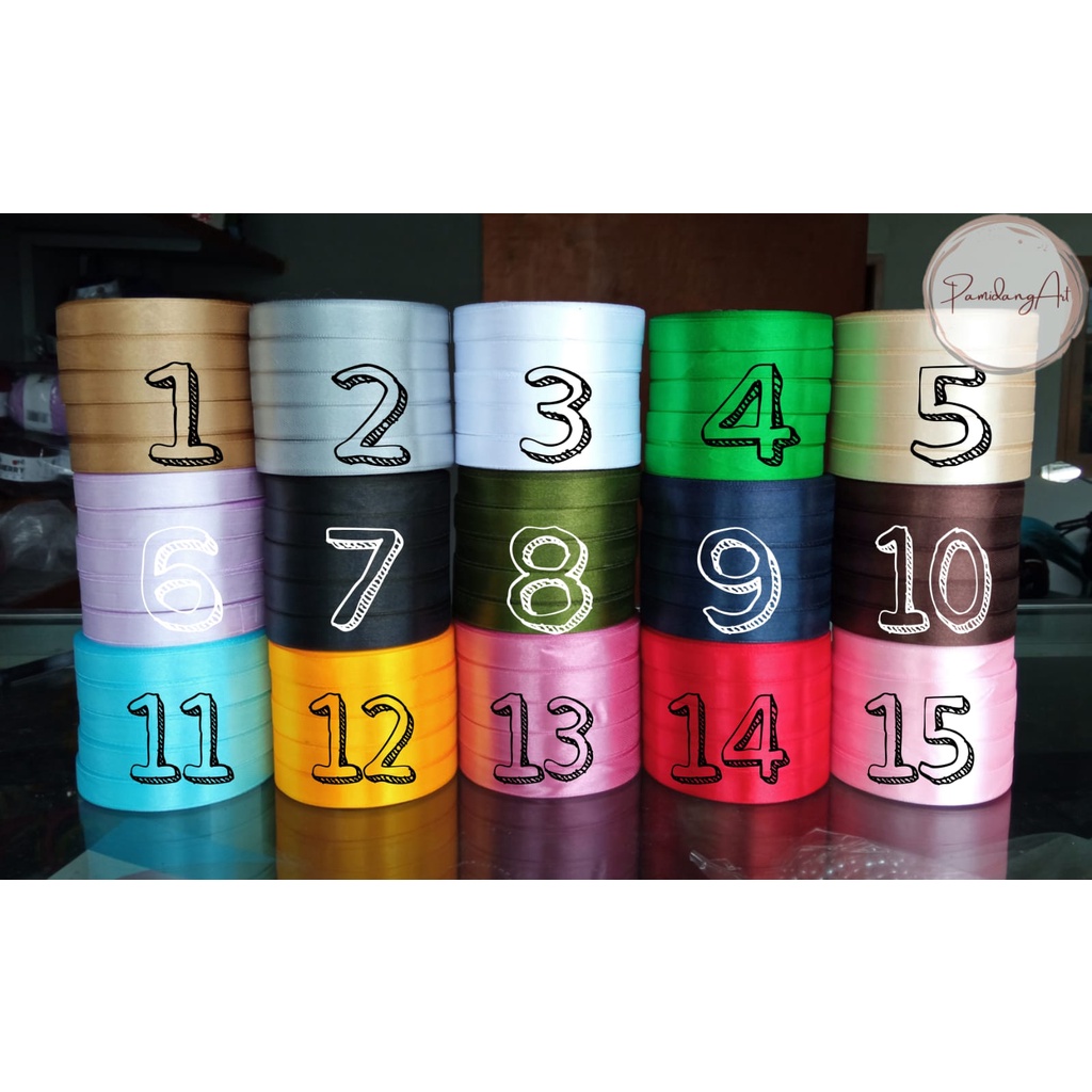 Pita Satin 1/2 inch / Pita Saten 12mm Roll 20 yard/ Pita Warna Mengkilap