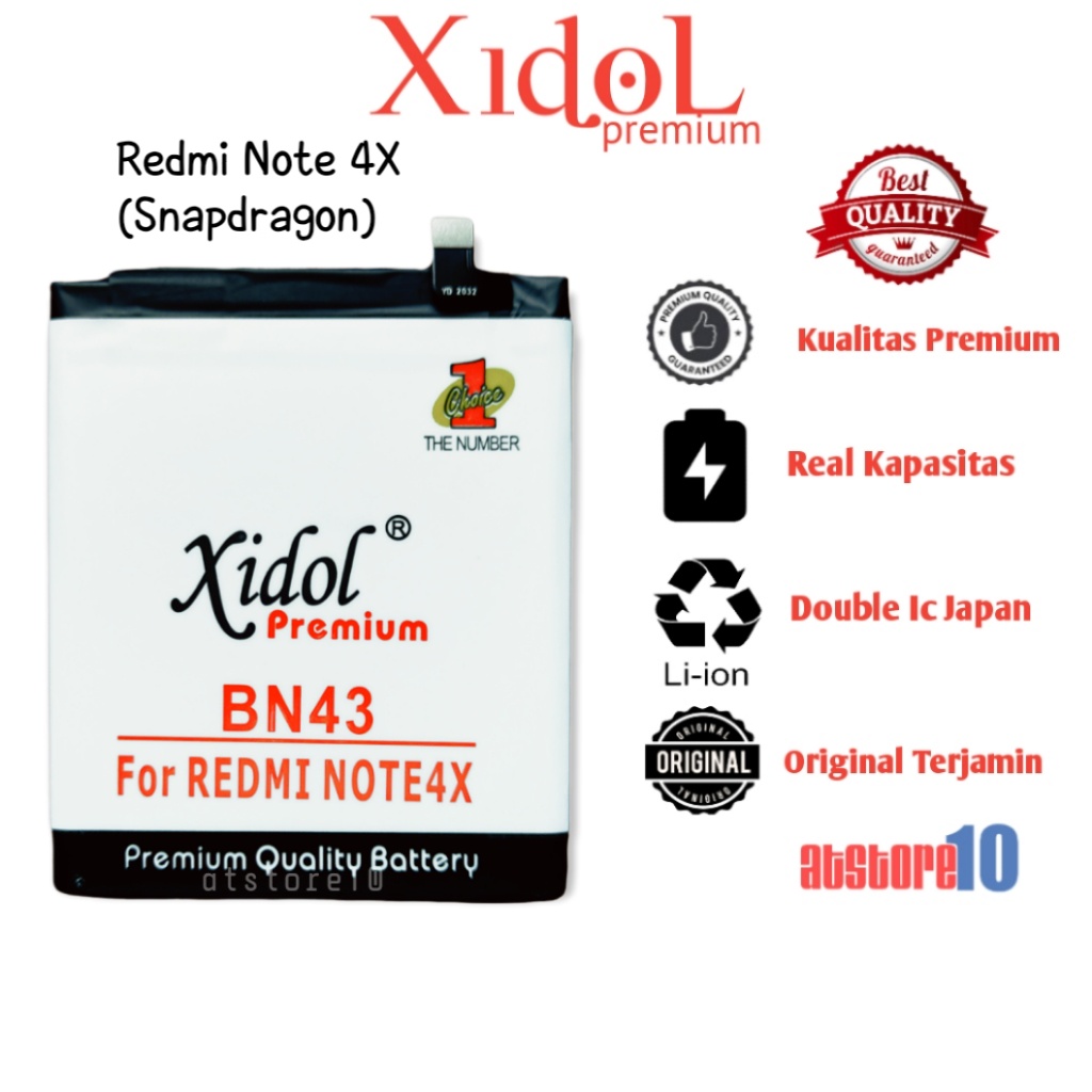 BATERAI XIAOMI REDMI NOTE 4X SNAPDRAGON BN43 XIDOL PREMIUM ORIGINAL