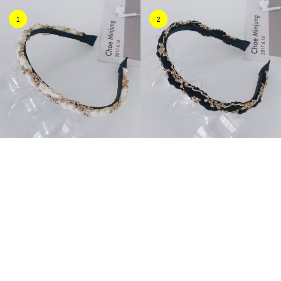 Bando Bandana Korea Wanita Tipis Hitam Putih Rantai Emas Berlian Manik (W037)