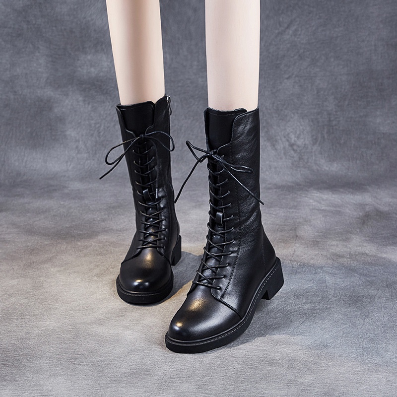 Sepatu Boot Martin Tinggi  Martin Boots Wanita    Semua     Inggris Plus Beludru Kulit Asli Tebal Ba