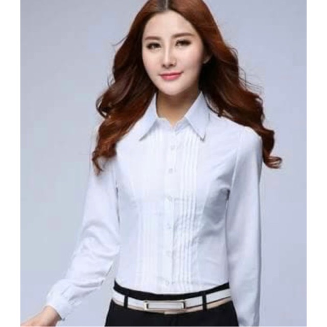 Baju atasan Kemeja putih WANITA OPNASEL BAJU KERJA KANTOR FORMAL EKSEKUTIF LENGAN PANJANG KATUN modi